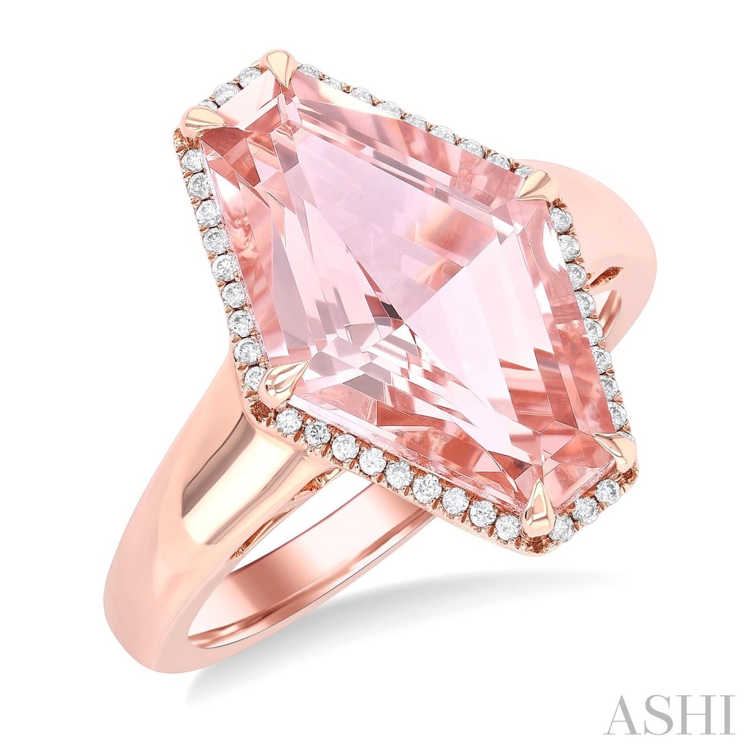 16x10mm Morganite and 0.11 ctw Diamond 14K Rose Gold Ring: An exquisite masterpiece of haute joaillerie, this stunning Halo ring featuring Morganite, White Diamond is a true treasure. Crafted with precision, the Halo setting is seamlessly integrated into 4.9 