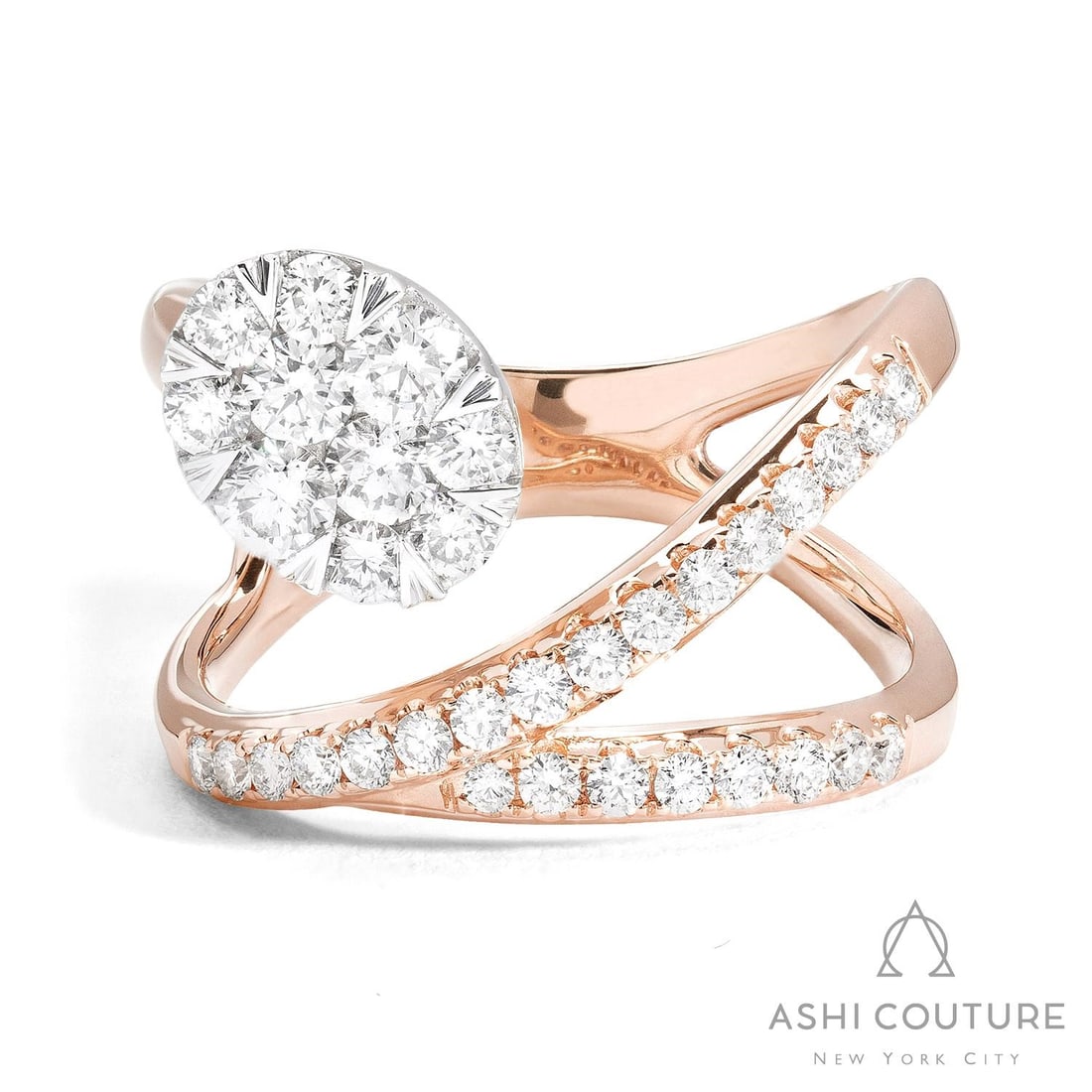1.11 ctw White Diamond Fiori Cluster 18K Rose & White Gold Ring: Rare and radiant, this exquisite Fiori Cluster ring featuring White Diamond offers a touch of the extraordinary. Showcasing the gems in a Cluster arrangement, the ring consists of 7.5 g of 18K Rose & 
