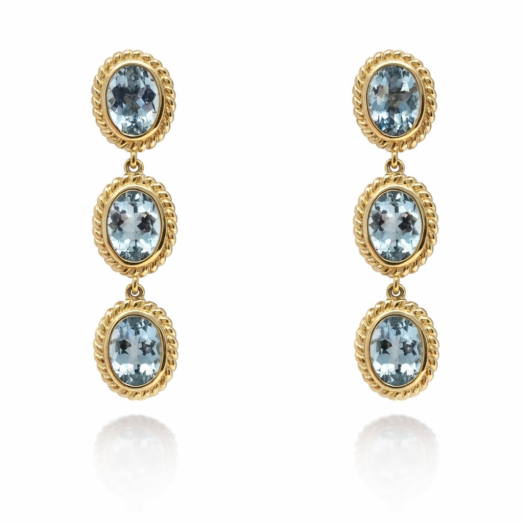 6.84ctw Oval Aquamarine Bezel Drop 14K Yellow Gold Earrings (1 of 2)