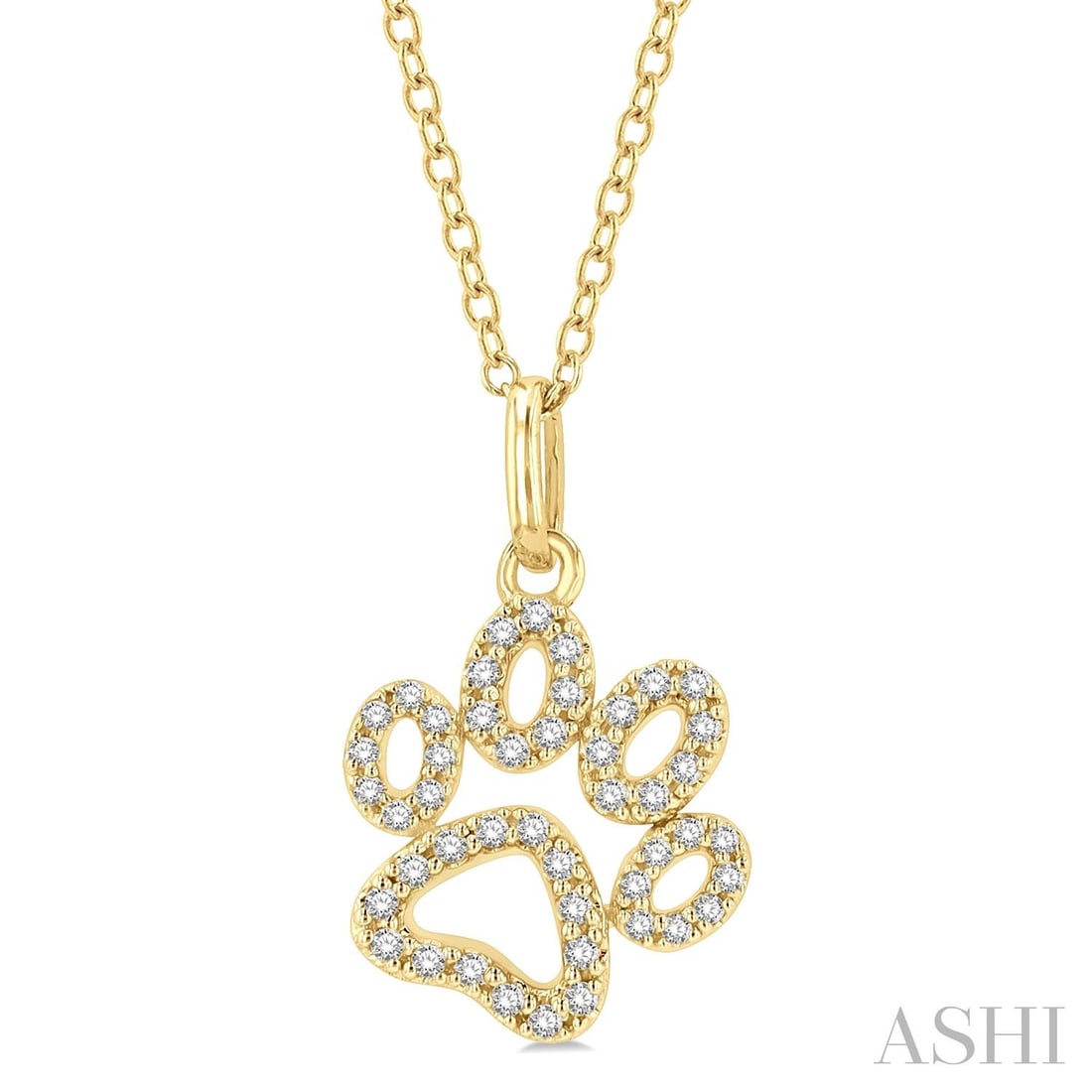 0.17 ctw White Diamond Dog Paw 10K Yellow Gold Pendant Necklace: Defining modern elegance, this elegant Dog Paw pendant featuring Natural Diamonds captures the essence of style. Securely held in a classic Pave design, the pendant is forged from 1.05 grams of high-p