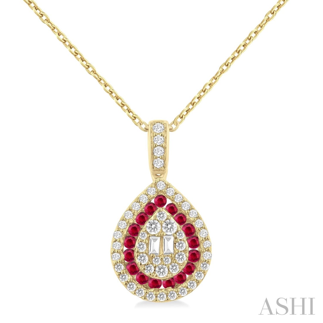 0.27 ctw Diamond & Ruby Halo 14K Yellow Gold Pendant: Defining modern elegance, this exquisite Halo pendant featuring White Diamond, Ruby captures the essence of style. Expertly mounted in a Halo setting, the pendant is crafted in 1.4 grams of solid 14K 