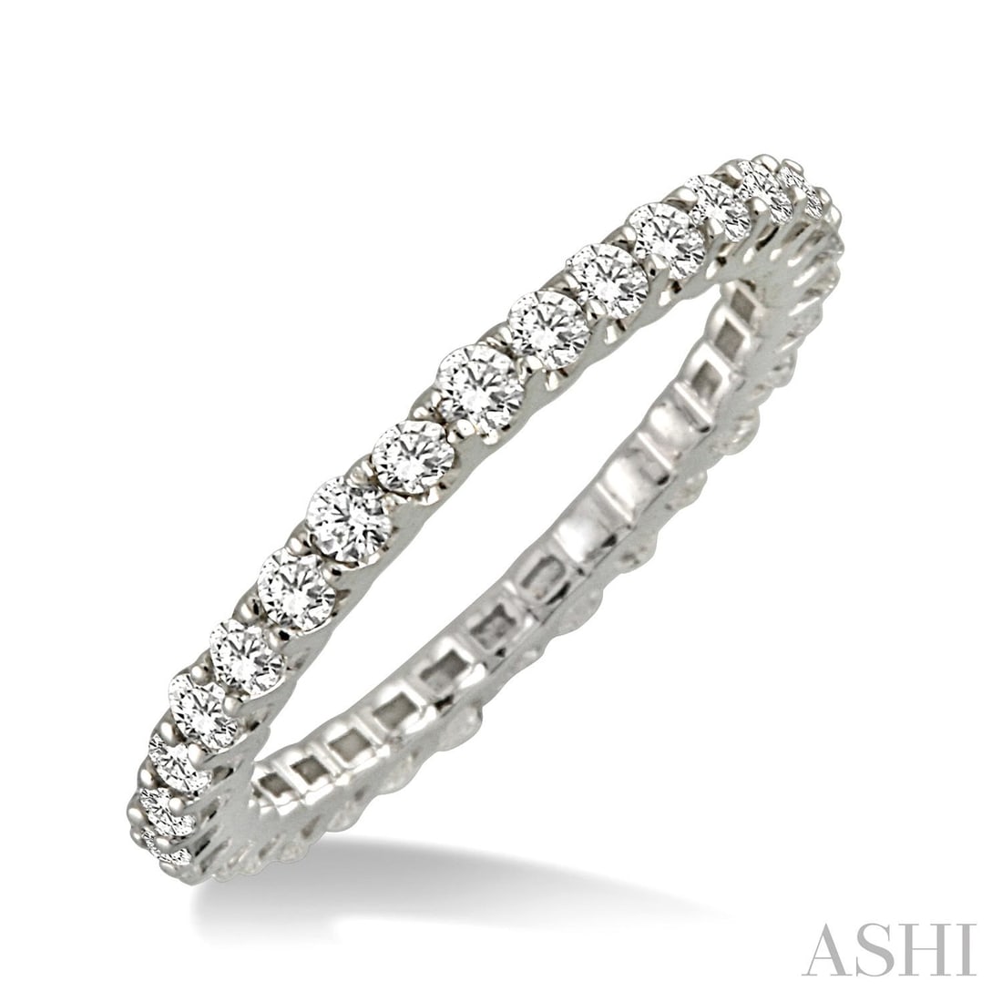 1.09 ctw Round Diamond Eternity Band 14K White Gold: A testament to superior craftsmanship, this magnificent Eternity ring featuring White Diamond is unparalleled. Showcasing the gems in a Shared Prong arrangement, the ring consists of 1.5 grams of 14K 