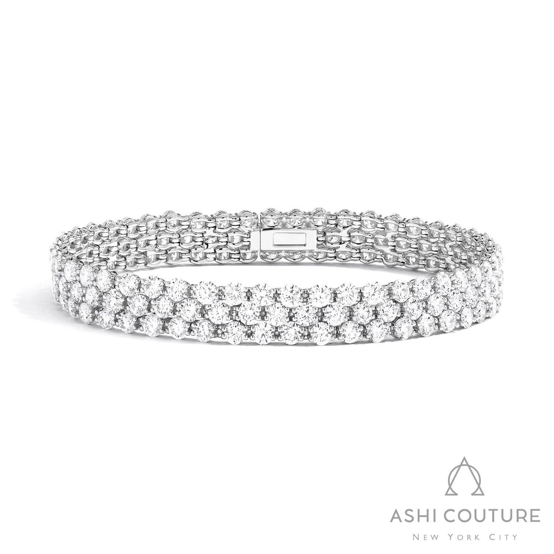 Duchess Three Row 12.74 ctw Diamond 18K White Gold Tennis Bracelet: A testament to superior craftsmanship, this exquisite Three Row bracelet featuring White Diamond is unparalleled. Crafted with precision, the Tennis Bracelet setting is seamlessly integrated into 16.2