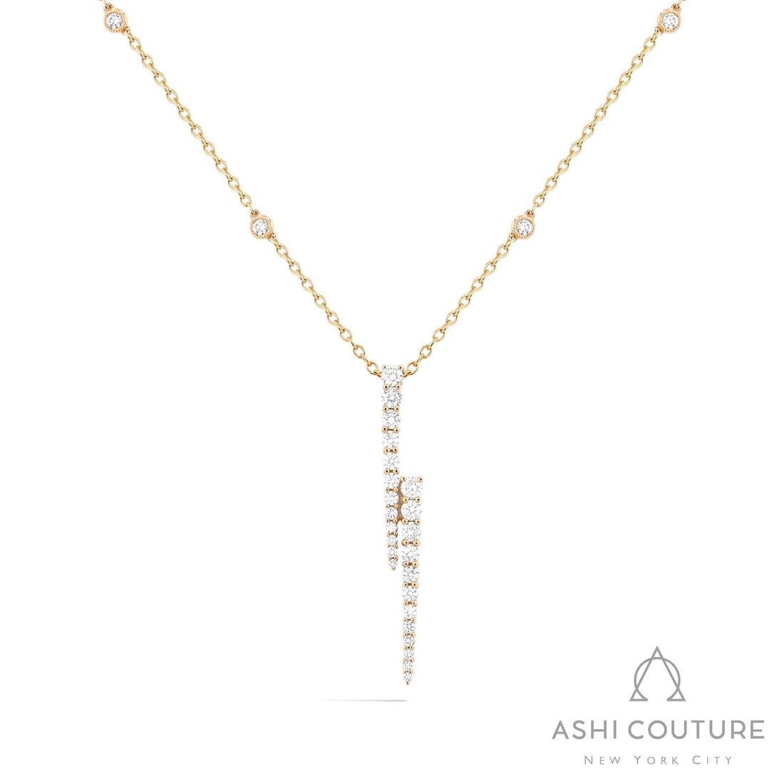 1.0 ctw Graduating Diamond 18K Yellow Gold Pendant Necklace: Retail Value: $6,090 A testament to superior craftsmanship, this exquisite Graduating Pendant featuring White Diamond is unparalleled. A detailed Shared Prong gallery secures the stones, rendered in 1