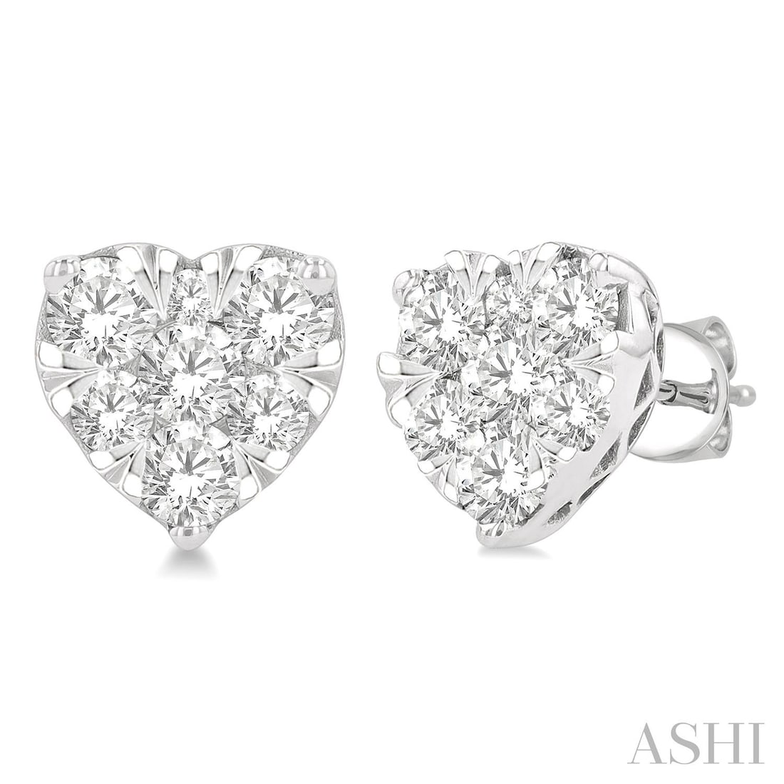 0.99 ctw Heart Shape Cluster Diamond 14K White Gold Stud Earrings: Defining modern elegance, this stunning Heart Shape Cluster pair of earrings featuring White Diamond captures the essence of style. Securely held in a classic Cluster design, the earrings are forged f
