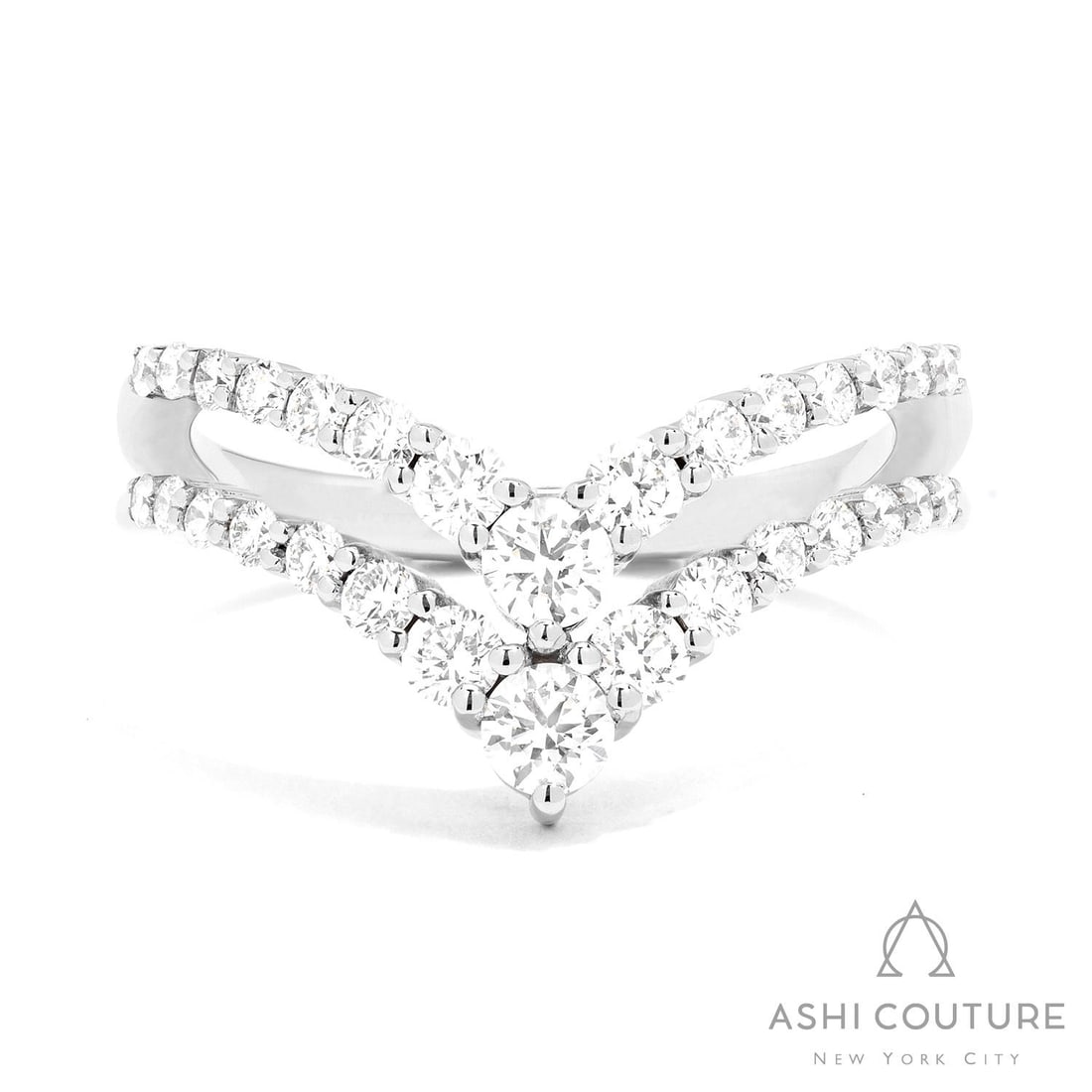 0.99 ctw Round Diamond Chevron 18k White Gold Band Ring: Retail Value: $5,370 An exquisite masterpiece of haute joaillerie, this magnificent Chevron band ring featuring White Diamond is a true treasure. Expertly mounted in a Band setting, the band ring is c