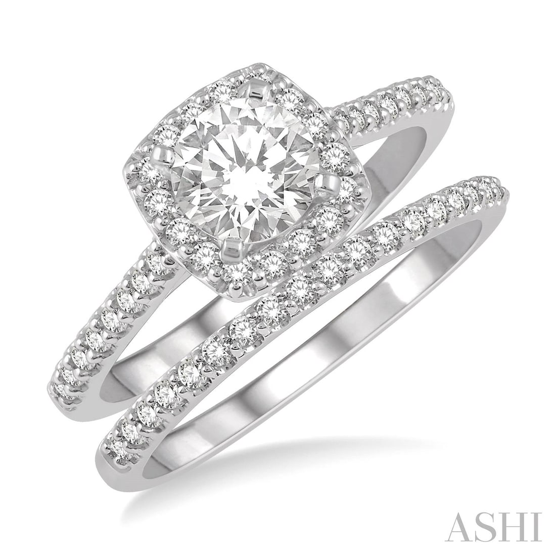 0.52 ctw Diamond Wedding Set 14K White Gold Ring: Rare and radiant, this breathtaking Wedding Set ring featuring White Diamond offers a touch of the extraordinary. Showcasing the gems in a Halo arrangement, the ring consists of 4.75 g of 14K White Go