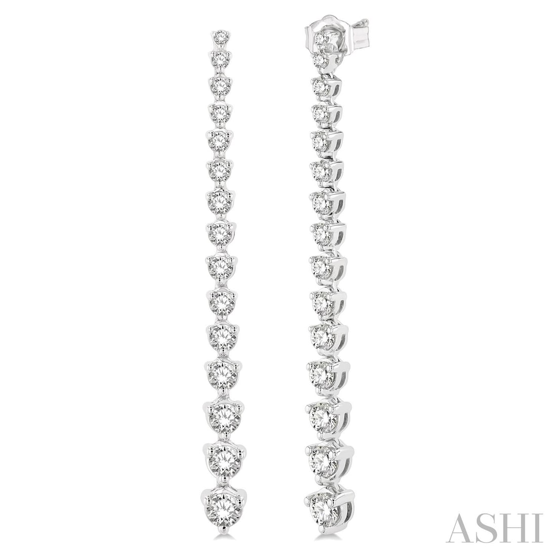 2.02 ctw Round Diamond Riviera Drop 14K White Gold Earrings: An exquisite masterpiece of haute joaillerie, this breathtaking Riviera Drop pair of earrings featuring Natural Diamonds is a true treasure. Showcasing the gems in a Drop arrangement, the earrings con