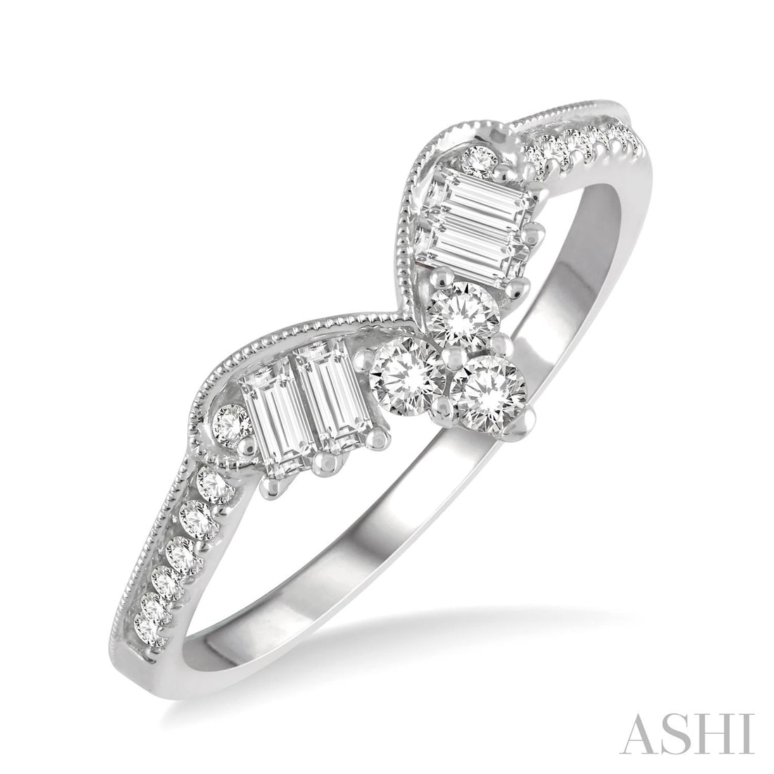 0.40 ctw Diamond Chevron Wedding Band 14K White Gold Ring: Captured in a moment of brilliance, this elegant Chevron ring featuring Natural Diamonds speaks to the connoisseur. Expertly mounted in a Chevron setting, the ring is crafted in 1.8 grams of solid 14K