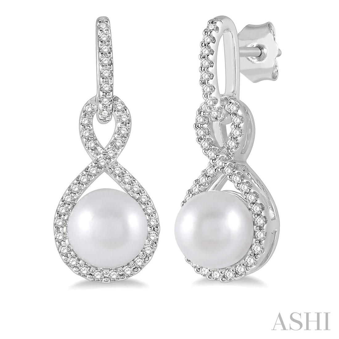 6mm Cultured Pearl and 0.25 ctw Diamond 10K White Gold Earrings: A vision of luxury, this elegant Twisted Loop pair of earrings featuring Cultured Pearl, White Diamond defines sophistication. Expertly mounted in a Drop/Dangle setting, the earrings are crafted in 1.