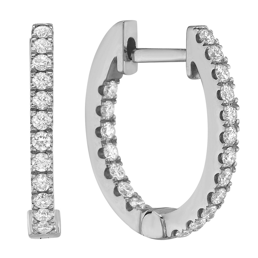 Modern Hoop Earrings with 0.42 ctw White Diamonds in 14k Gold: Exquisite and refined, this pair of Modern Hoop Earrings features dazzling White Diamonds, offering a touch of sophistication. Showcasing the gems in a Round cut, the earrings are crafted from 14k Whi