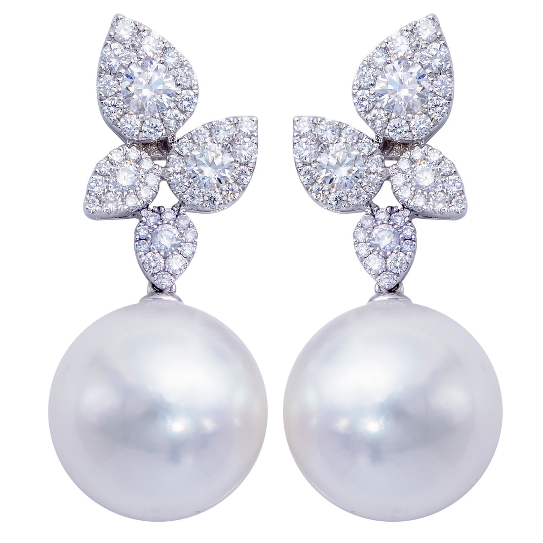 18k White Gold Earrings with South Sea Pearls and Diamonds (1 of 2)
