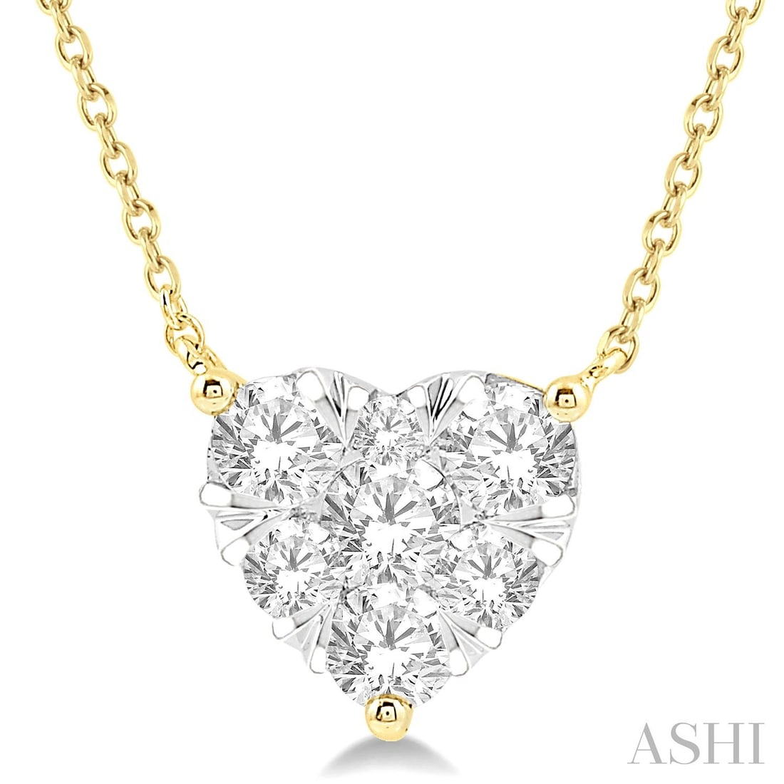 1.01 ctw Cluster Heart Diamond 14k Yellow & White Gold Pendant: A testament to superior craftsmanship, this elegant Heart pendant featuring White Diamond is unparalleled. A detailed Cluster gallery secures the stones, rendered in 1.0 grams of lustrous 14K Yellow &