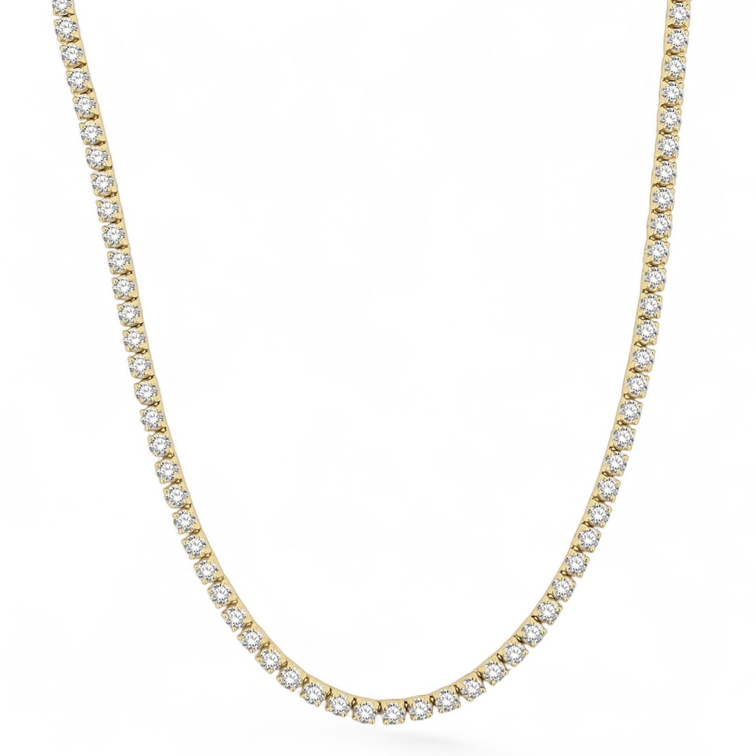 10.0 Ctw Tennis Diamond Modern 14K Yellow Gold Necklace - Certified: An exquisite masterpiece of haute joaillerie, this magnificent Tennis necklace featuring Natural Diamonds is a true treasure. Showcasing the gems in a Prong arrangement, the necklace consists of 24.0 