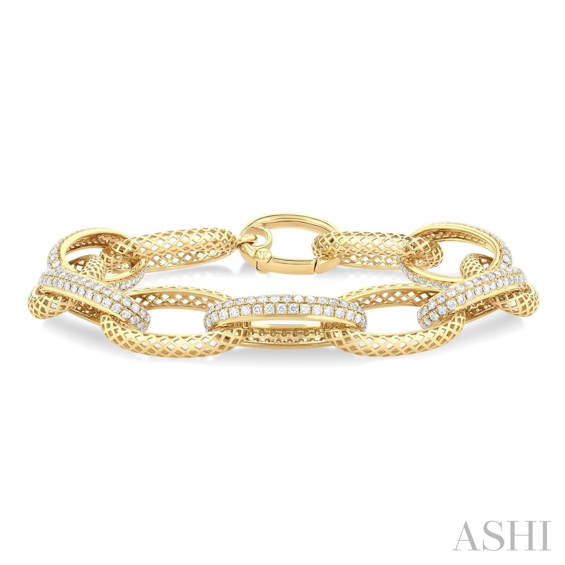 2.99 ctw Round Cut Diamond Open Link Fashion 14K Yellow Gold Bracelet: Timeless and sophisticated, this breathtaking Open Window Oval Link bracelet featuring White Diamond radiates enduring beauty. Securely held in a classic Link Bracelet design, the bracelet is forged f
