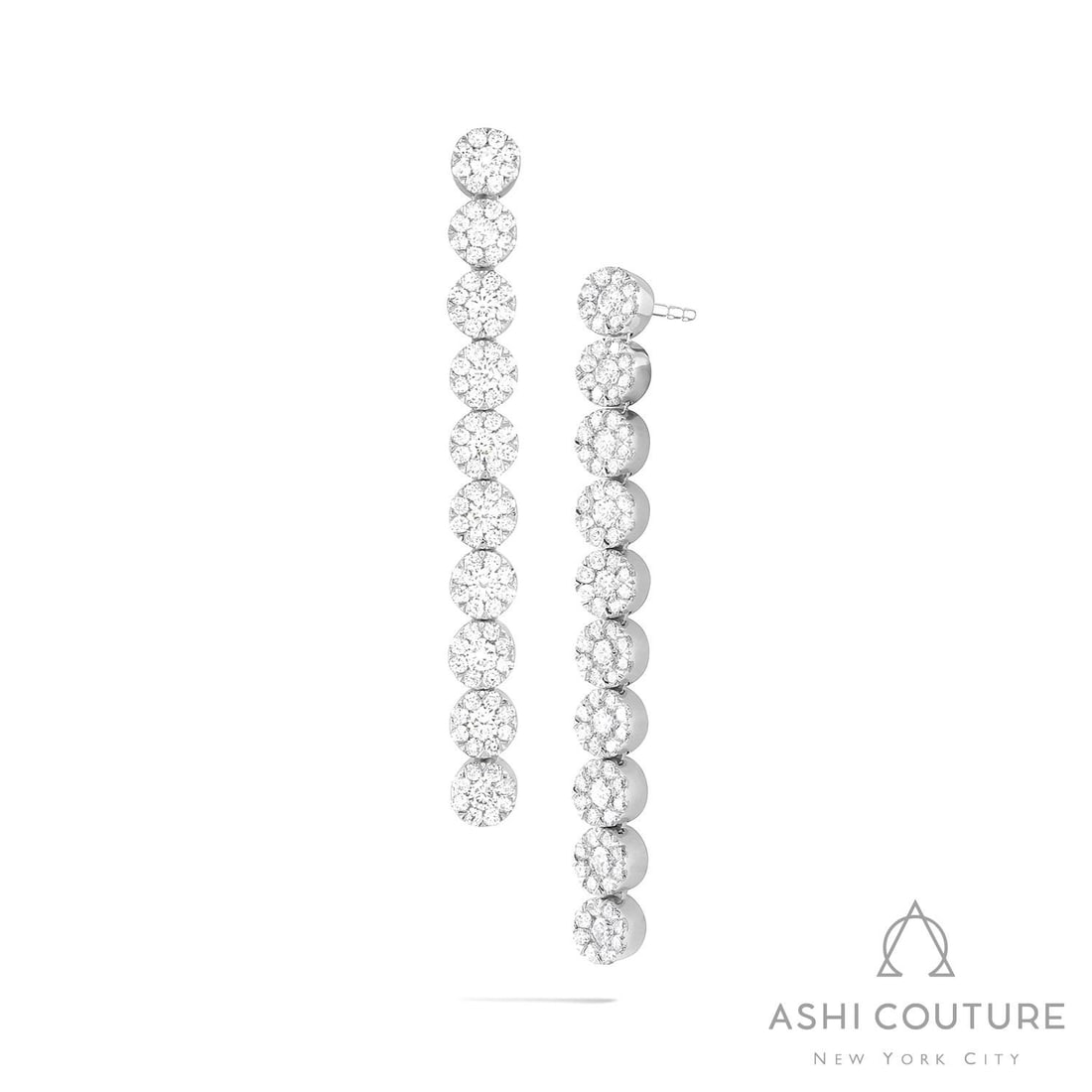 1.48 ctw White Diamond Cluster 18K White Gold Drop Earrings: Exuding opulence and grace, this elegant Cluster pair of earrings featuring White Diamond is crafted for the distinguished. A detailed Micro-Pave gallery secures the stones, rendered in 5.4 grams of l