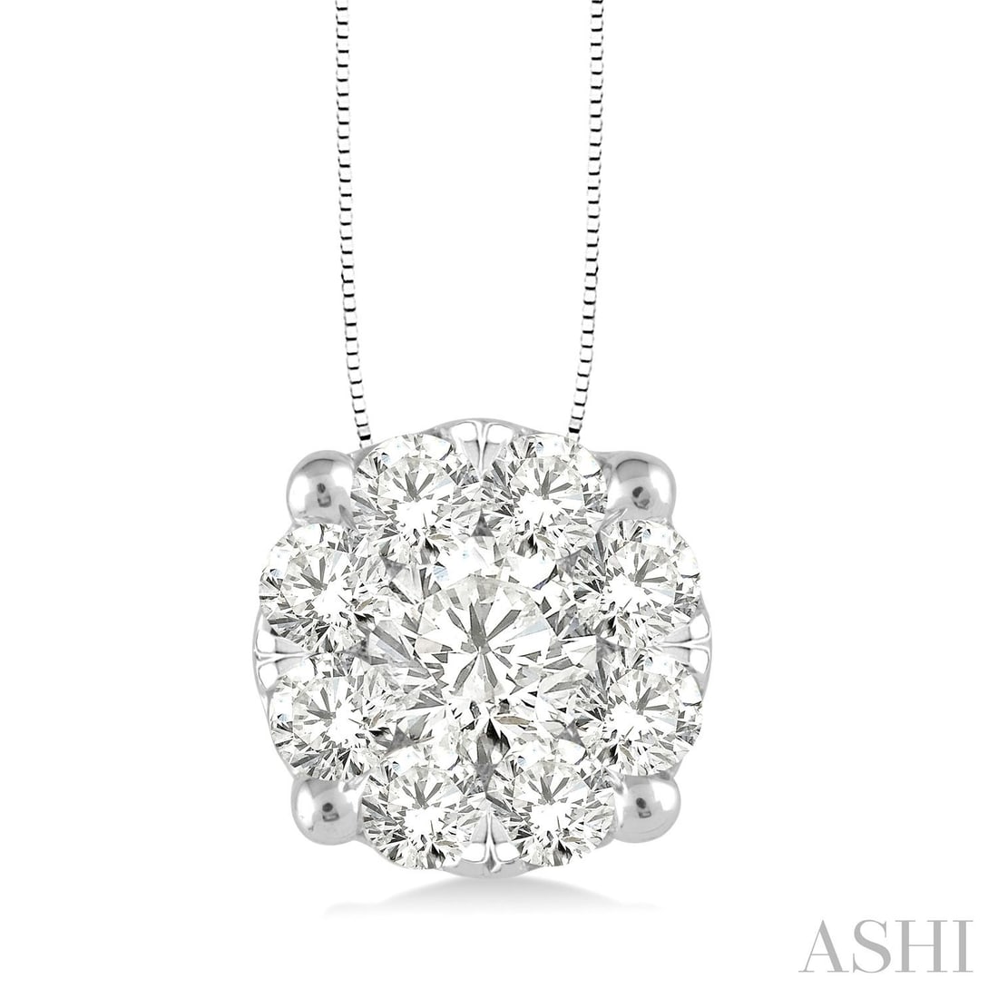 0.78 ctw Cluster Diamond 14K White Gold Pendant Necklace: Captured in a moment of brilliance, this exquisite Cluster pendant necklace featuring White Diamond speaks to the connoisseur. Expertly mounted in a Cluster setting, the pendant necklace is crafted in