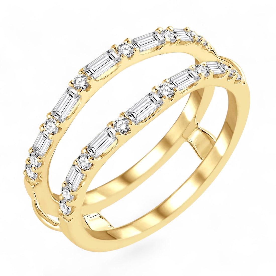 0.59 Ctw Baguette And Round Cut Diamond Insert Modern 14K Yellow Gold Ring - Certified: An exquisite masterpiece of haute joaillerie, this magnificent Insert ring featuring Natural Diamonds is a true treasure. Crafted with precision, the Insert setting is seamlessly integrated into 3.35 