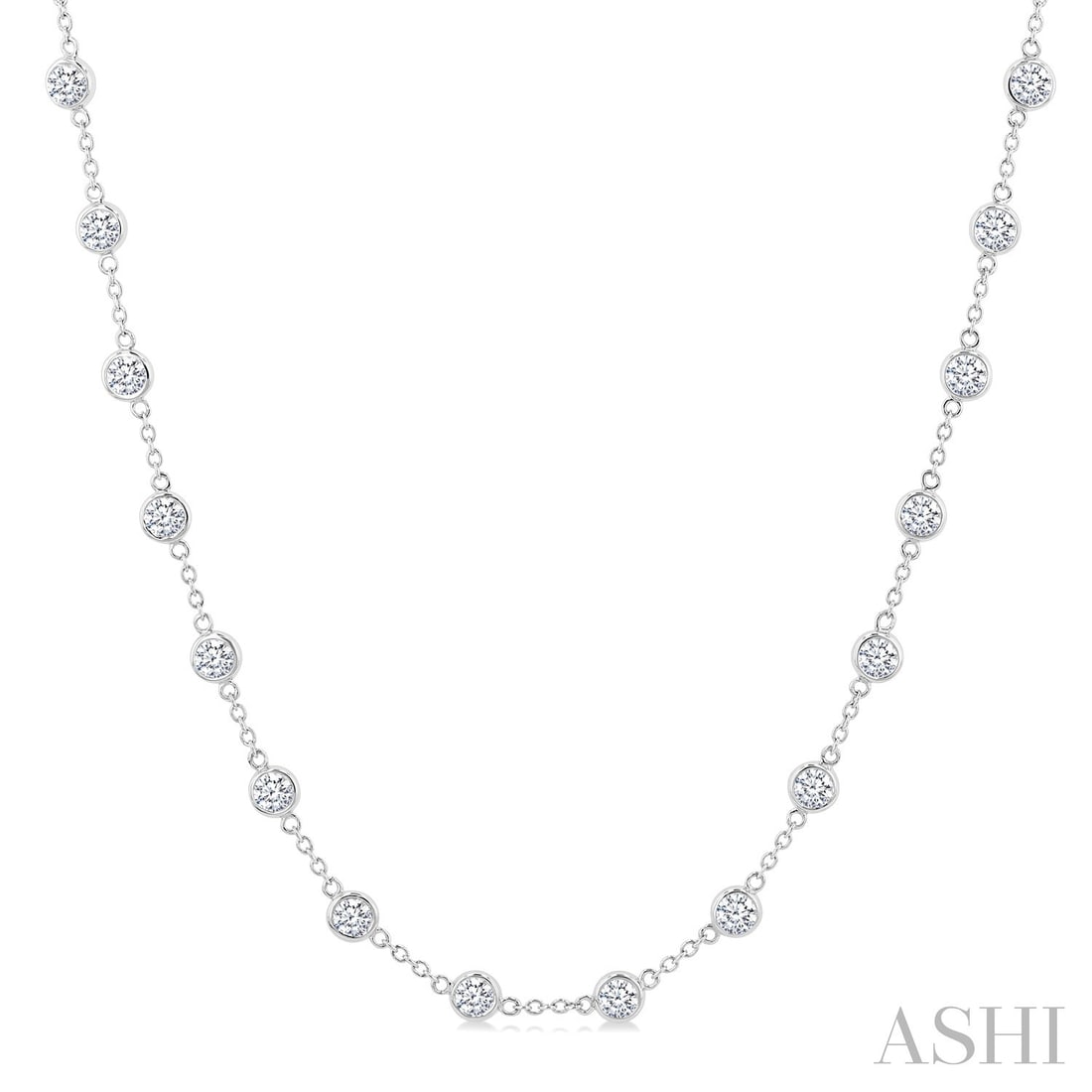 5.04 ctw Diamond Station 14K White Gold Necklace: Rare and radiant, this stunning Bezel Set Station necklace featuring White Diamond offers a touch of the extraordinary. A detailed Station gallery secures the stones, rendered in 7.1 grams of lustrous
