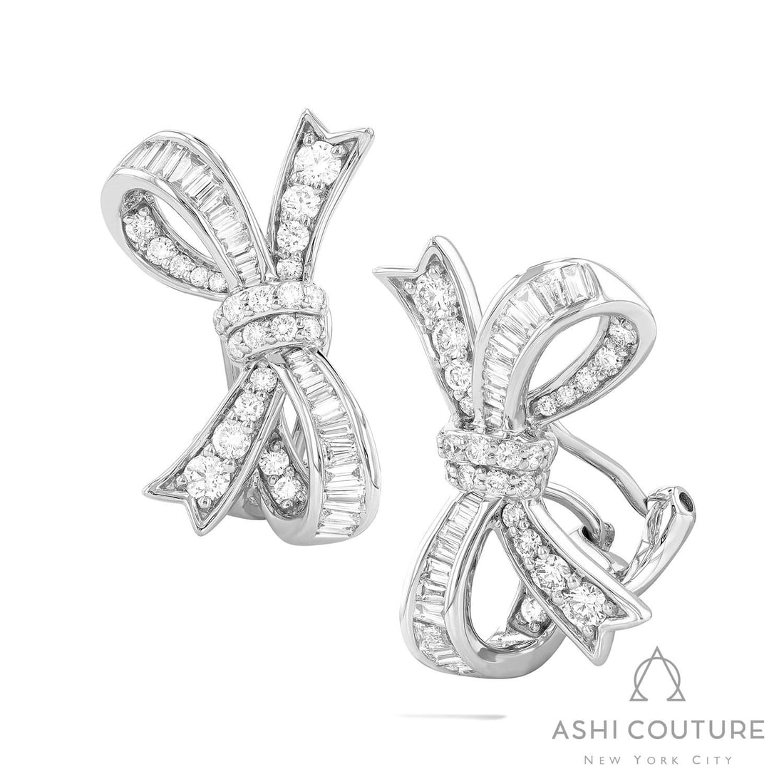 1.26 ctw White Diamond Midjourney Bow Tie 18K White Gold Earrings (1 of 3)