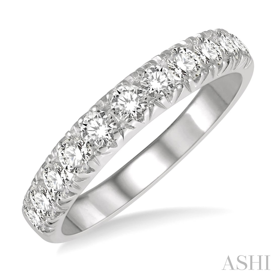 0.77 ctw 11 Stone Diamond Shared Prong 14K White Gold Band Ring: Exuding opulence and grace, this elegant 11 Stone ring featuring White Diamond is crafted for the distinguished. Crafted with precision, the Shared Prong setting is seamlessly integrated into 2.9 gram