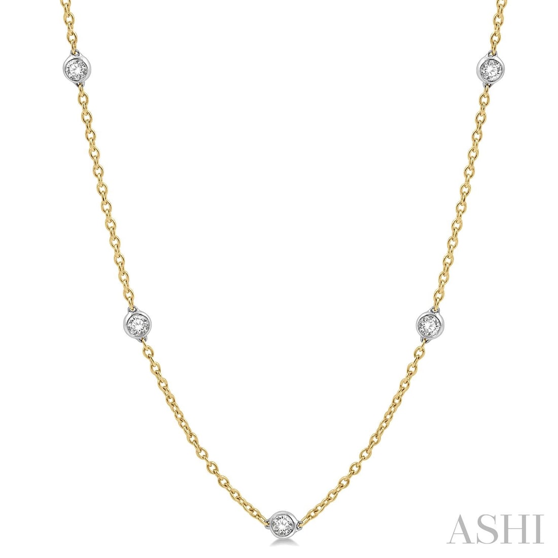 1.51 ctw Diamond Station 14K Yellow and White Gold Necklace: A symphony of light and color, this stunning Station necklace featuring Natural Diamonds embodies the pinnacle of luxury. The gemstones are nestled within a Bezel framework, supported by a substantial