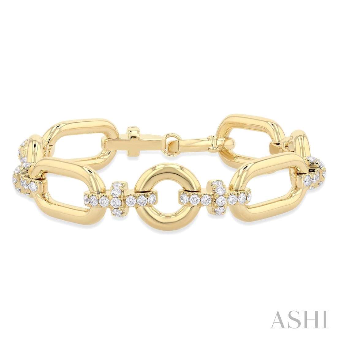 2.62 ctw White Diamond 14K Yellow Gold Bracelet: Defining modern elegance, this magnificent Open Window Bold Link bracelet featuring White Diamond captures the essence of style. Securely held in a classic Link Bracelet design, the bracelet is forged