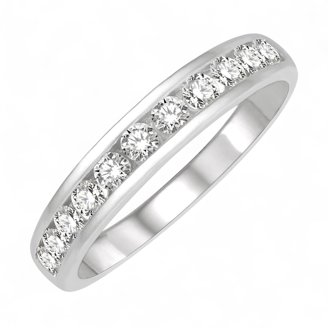 0.5 Ctw Channel Set Wedding Band Diamond Modern 14K White Gold Ring - Certified (1 of 3)