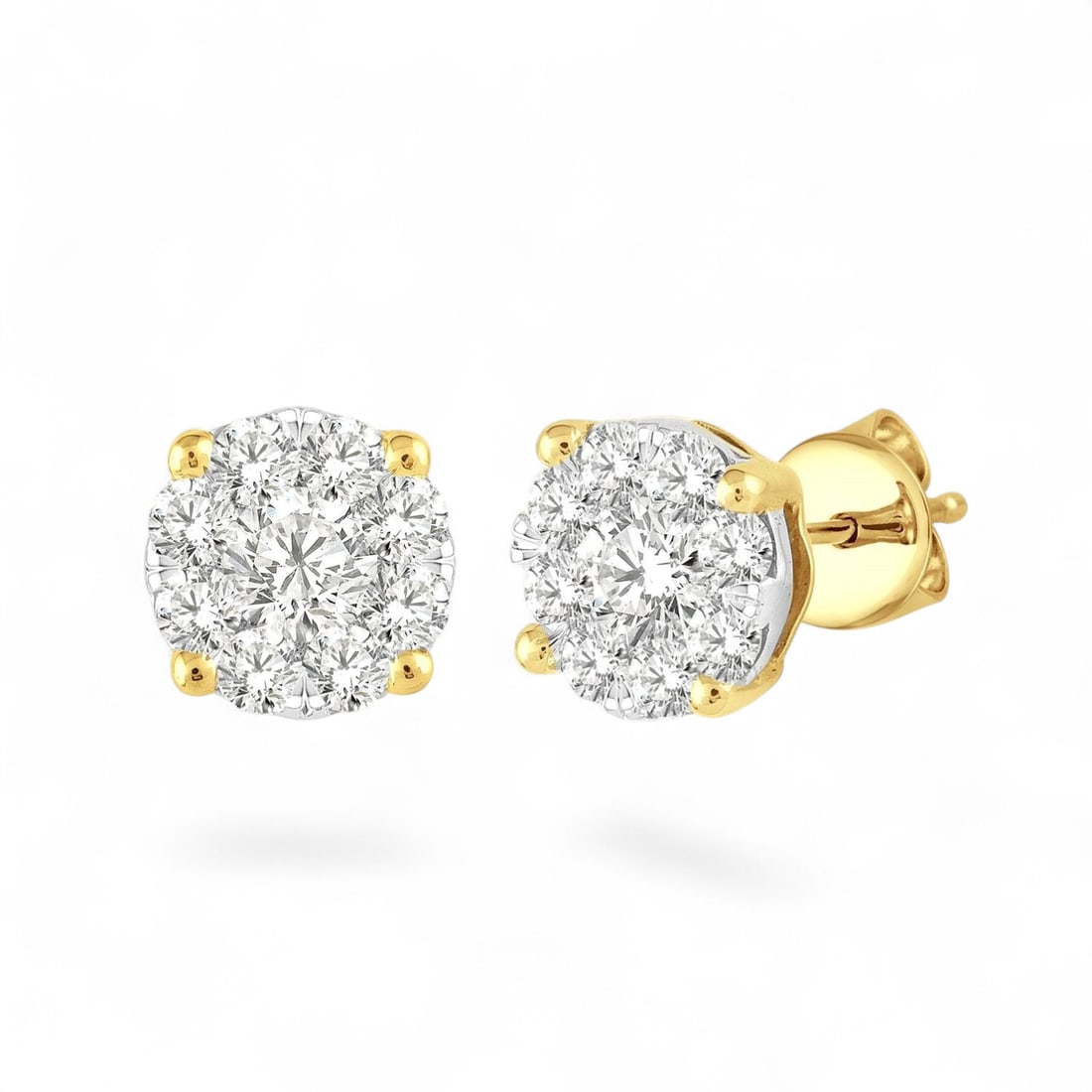 0.34 Ctw Cluster Round Cut White Diamond Modern 14K Yellow And White Gold Earrings - Certified: An exquisite masterpiece of haute joaillerie, this stunning Cluster Round Cut pair of earrings featuring Natural Diamonds is a true treasure. Showcasing the gems in a Cluster arrangement, the earrings