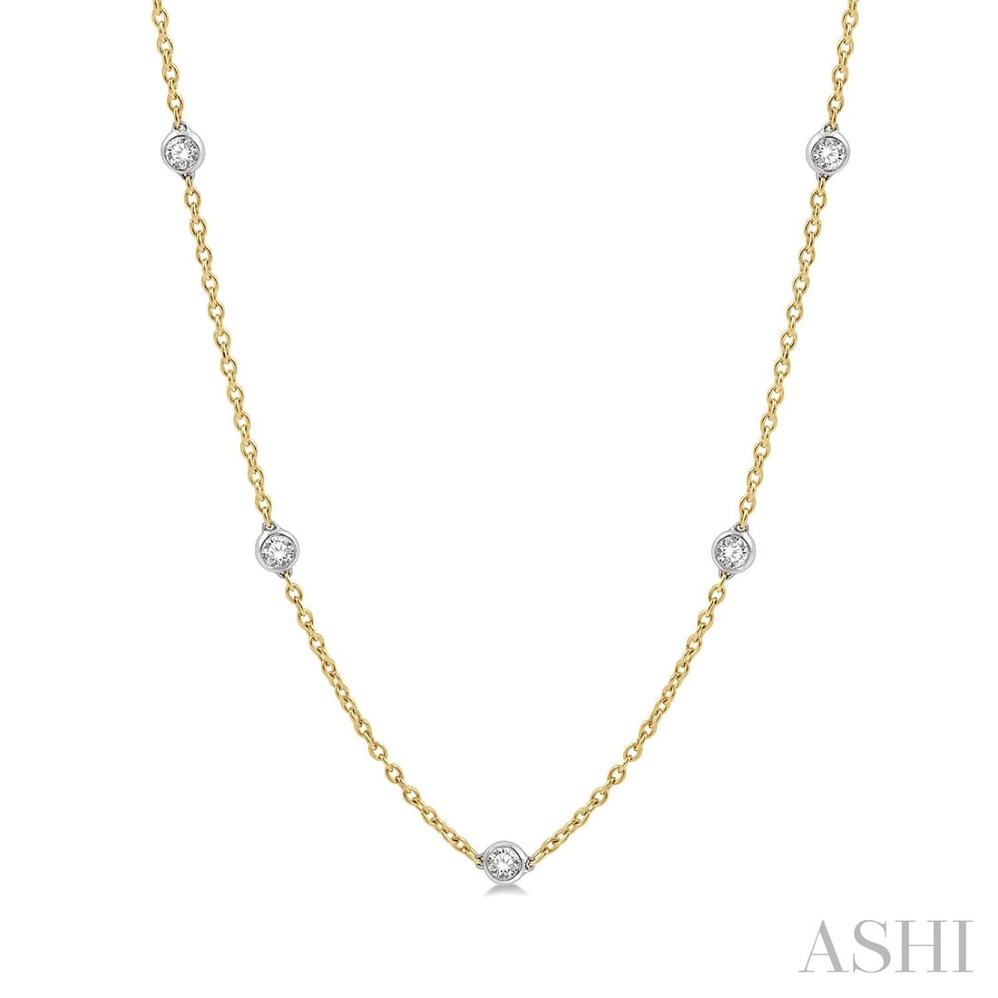 2.04 ctw Diamond Station 14K Yellow & White Gold Necklace: Epitomizing grandeur, this elegant Station necklace featuring White Diamond stands as a beacon of refined taste. Showcasing the gems in a Bezel arrangement, the necklace consists of 3.95 grams of 14K 