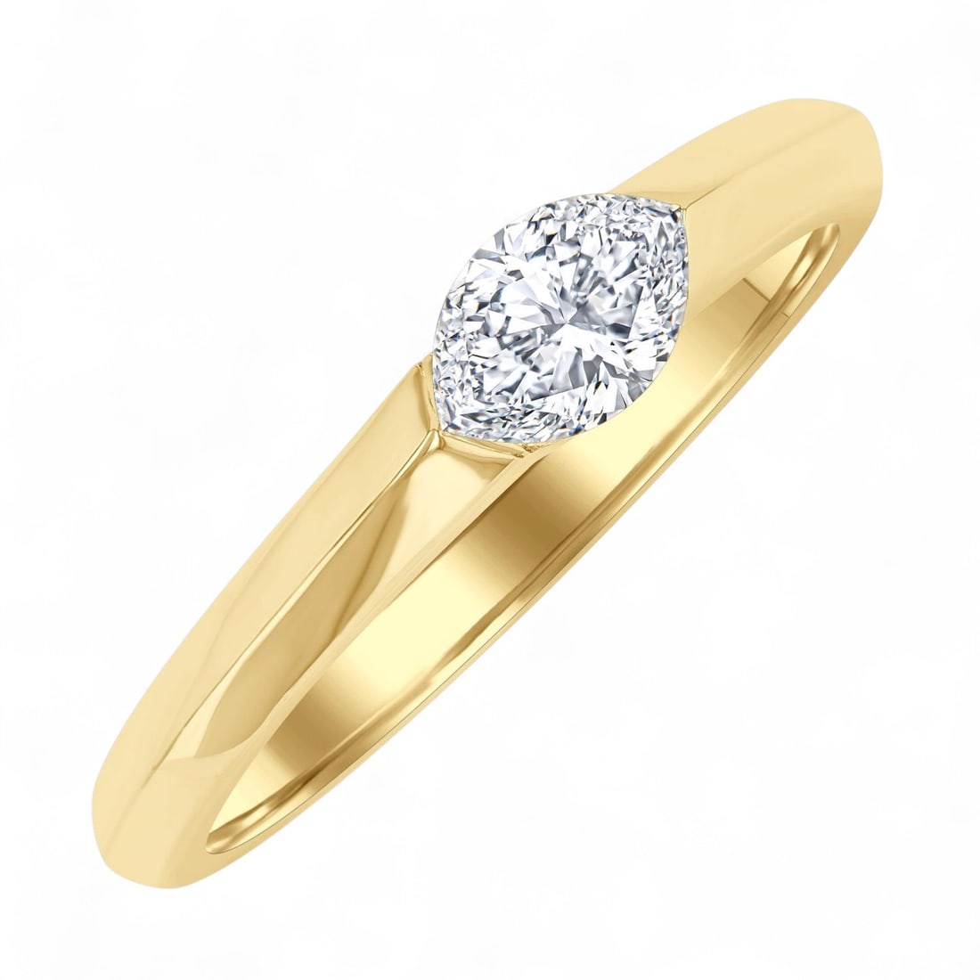 0.32 Ctw East-West Marquise Solitaire White Diamond Modern 14K Yellow Gold Ring - Certified: An exquisite masterpiece of haute joaillerie, this magnificent East-West Marquise Solitaire ring featuring Natural Diamonds is a true treasure. A detailed Solitaire gallery secures the stones, rendere