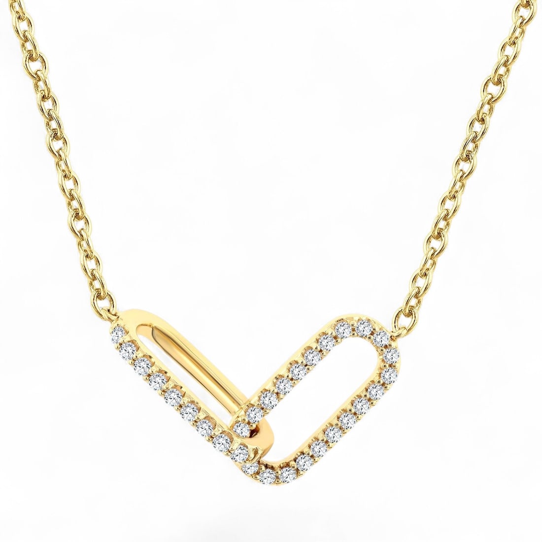 0.25 Ctw Paperclip Interlock White Diamond Modern 10K Yellow Gold Necklace - Certified: A testament to superior craftsmanship, this stunning Paperclip Interlock necklace featuring Natural Diamonds is unparalleled. A detailed Interlocking Paperclip gallery secures the stones, rendered in 