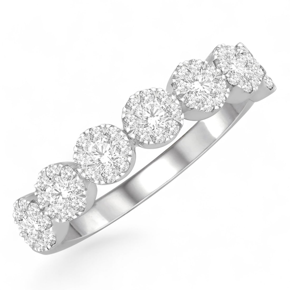 0.49 Ctw Jointed Circular Mount Cluster White Diamond Modern 14K White Gold Ring - Certified: Epitomizing grandeur, this magnificent Jointed Circular Mount Cluster ring featuring Natural Diamonds stands as a beacon of refined taste. Showcasing the gems in a Cluster arrangement, the ring consis