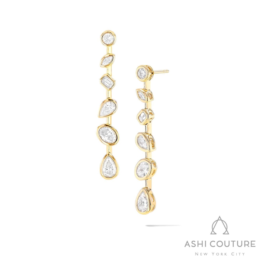 Duchess Bar Mixed 2.09 ctw Diamond 18K Yellow Gold Earrings: Captured in a moment of brilliance, this breathtaking Duchess Bar Mixed pair of earrings featuring White Diamond speaks to the connoisseur. Expertly mounted in a Linear Drop setting, the earrings are 