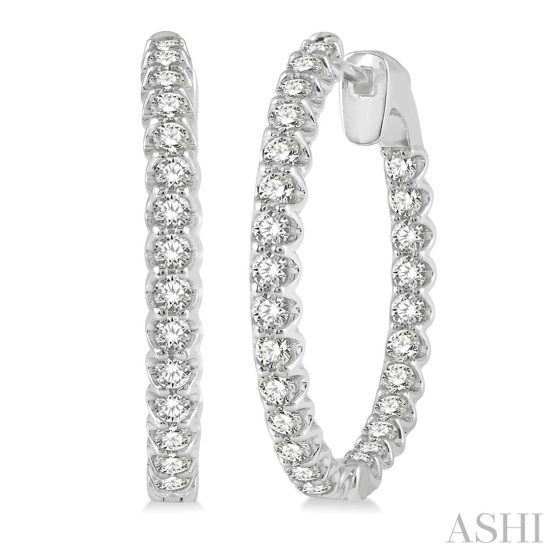 2.03 ctw Inside-Out White Diamond 14K White Gold Hoop Earrings: A vision of luxury, this stunning Inside-Out pair of earrings featuring White Diamond defines sophistication. Securely held in a classic Continuous Line design, the earrings are forged from 6.0 grams 
