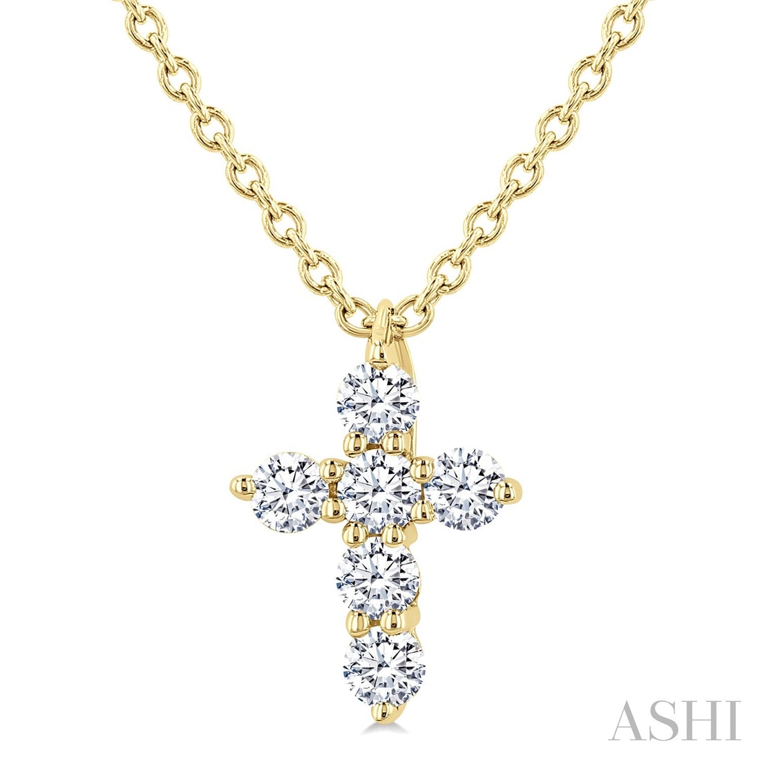0.15 ctw Round White Diamond Cross 14K Yellow Gold Pendant: A testament to superior craftsmanship, this elegant Christian Cross pendant necklace featuring White Diamond is unparalleled. Showcasing the gems in a Cluster arrangement, the pendant necklace consist
