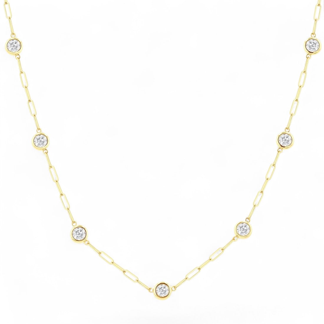 2.05 Ctw Bezel Set Round Cut Paperclip Station White Diamond Modern 14K Yellow Gold Necklace -: Rare and radiant, this stunning Bezel Set Round Cut Diamond Paperclip Station necklace featuring Natural Diamonds offers a touch of the extraordinary. Showcasing the gems in a Bezel arrangement, the n
