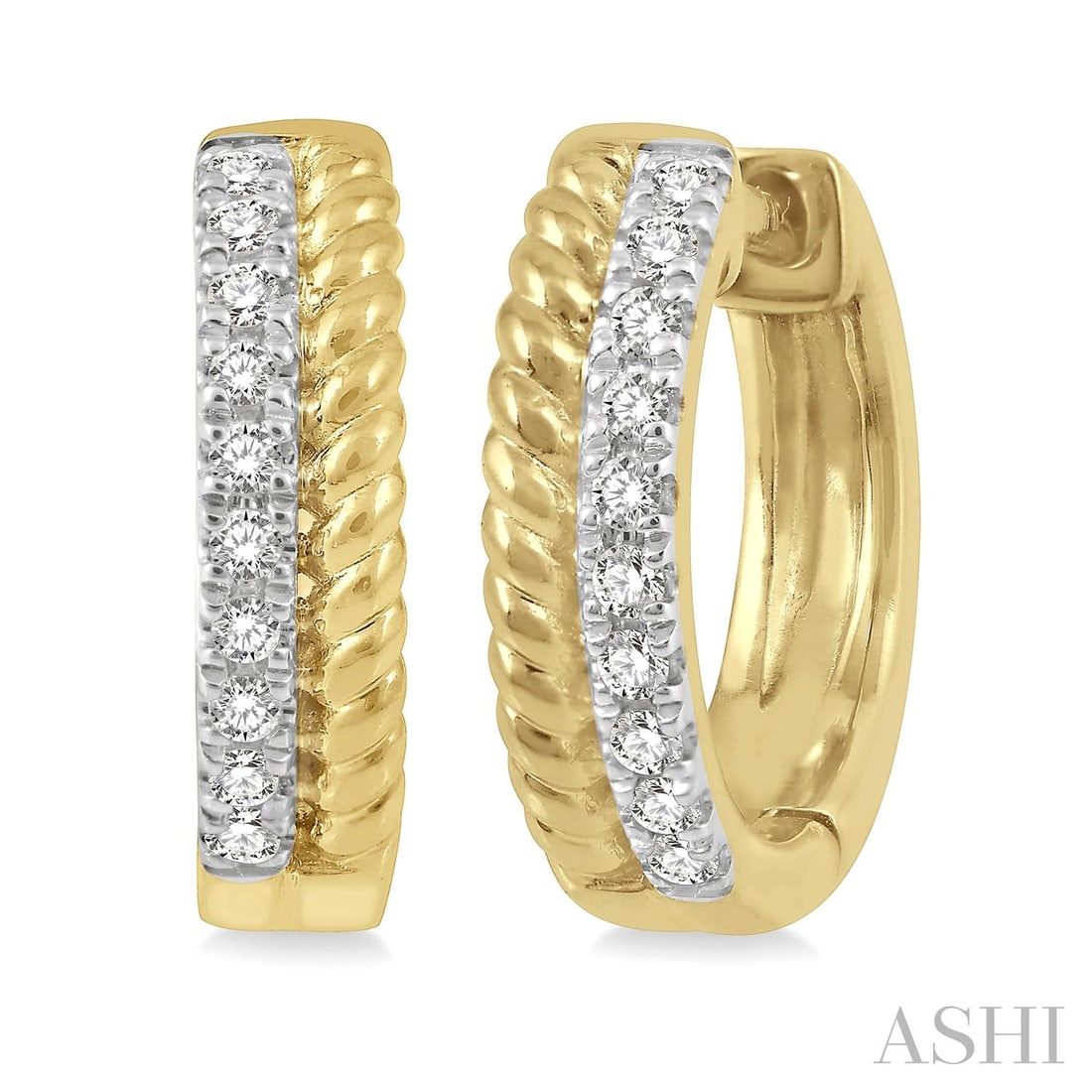 0.1 ctw Diamond 10K Yellow Gold Huggie Earrings: Captured in a moment of brilliance, this stunning Rope Bead pair of earrings featuring White Diamond speaks to the connoisseur. Expertly mounted in a Hoop setting, the earrings are crafted in 2.15 gra