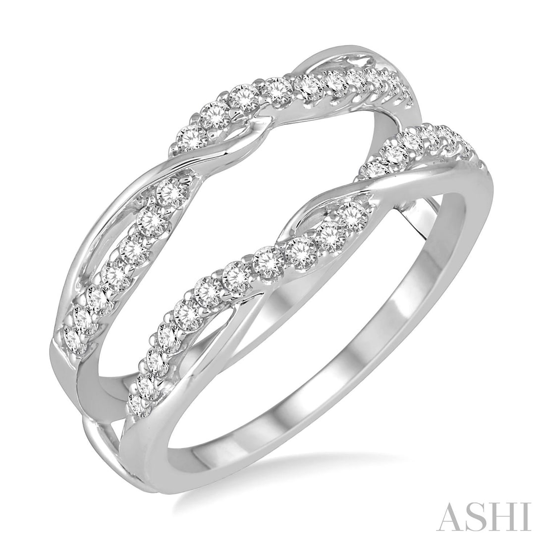 0.39 ctw White Diamond 14K White Gold Insert Ring: Timeless and sophisticated, this elegant Inter-twined ring featuring White Diamond radiates enduring beauty. Securely held in a classic Insert Ring design, the ring is forged from 4.25 grams of high-p