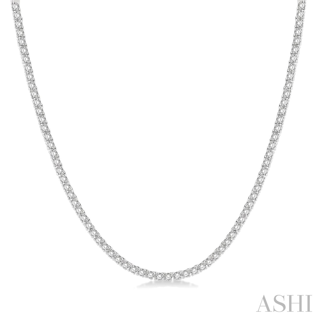 5.02 ctw Diamond 14K White Gold Tennis Necklace: Rare and radiant, this stunning Tennis necklace featuring White Diamond offers a touch of the extraordinary. Crafted with precision, the Continuous Line/Tennis setting is seamlessly integrated into 15