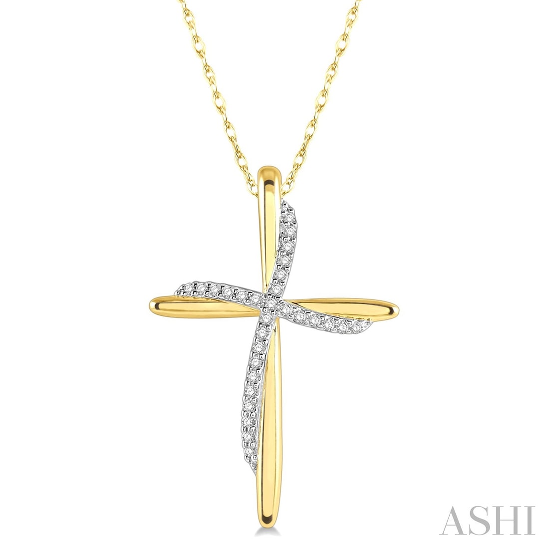 0.10 ctw White Diamond Draped Cross Charm 10K Yellow Gold Pendant (1 of 3)