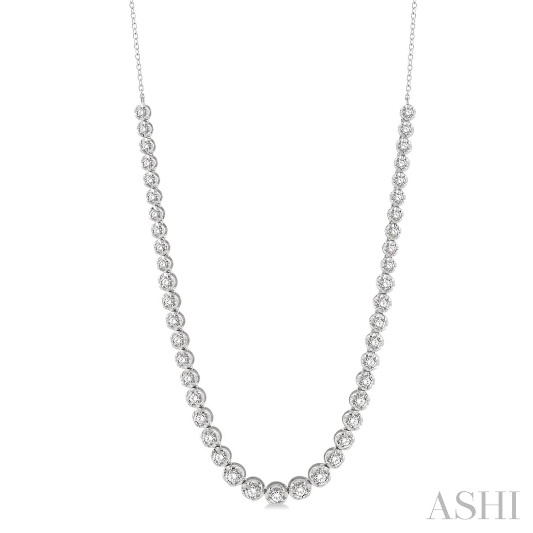 3.03 ctw Round Cut Diamond Illusion 14K White Gold Necklace: A vision of luxury, this elegant Illusion necklace featuring White Diamond defines sophistication. The gemstones are nestled within a Illusion Setting framework, supported by a substantial 5.4 g 14K W
