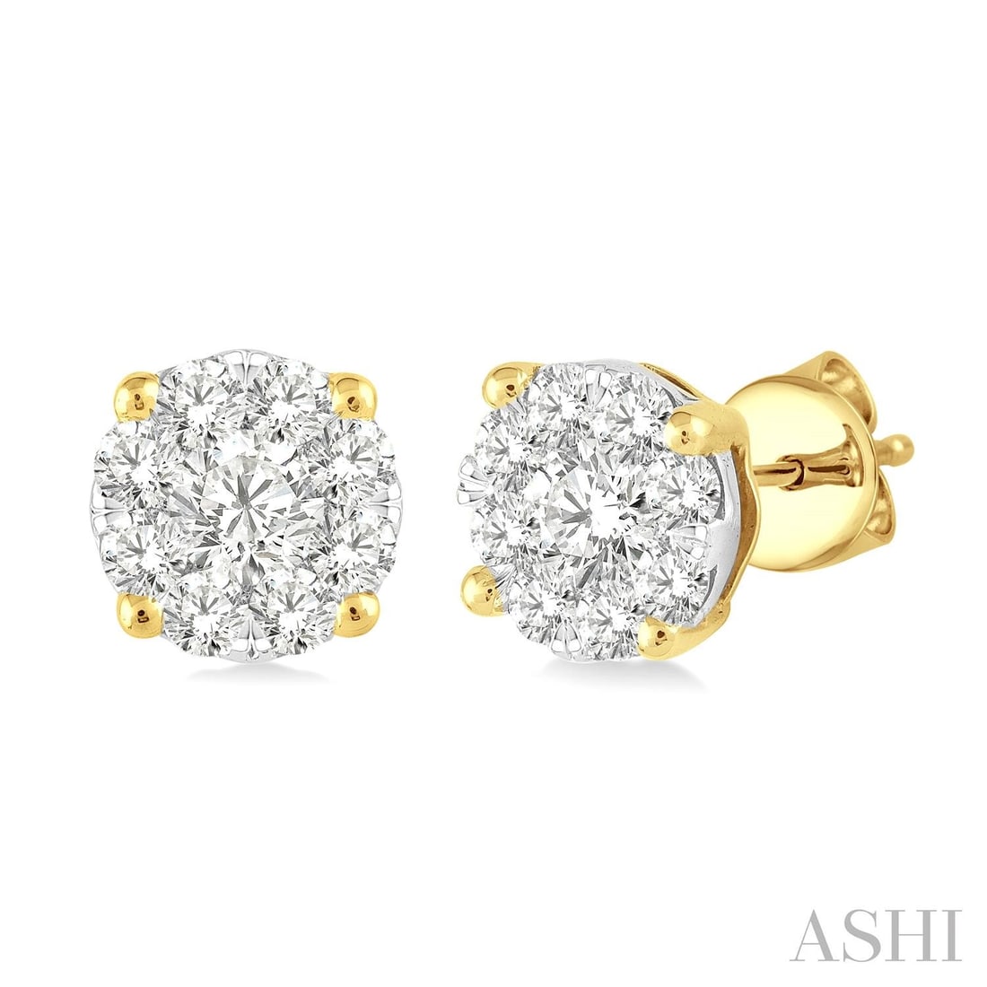 0.76 ctw White Diamond Cluster 14K Yellow & White Gold Stud Earrings: A symphony of light and color, this stunning Cluster pair of earrings featuring White Diamond embodies the pinnacle of luxury. Expertly mounted in a Cluster setting, the earrings are crafted in 2.55 g