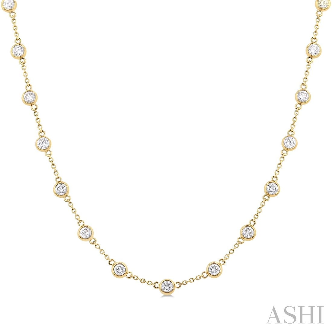 3.01 ctw Diamond Bezel Station 14K Yellow Gold Necklace: Rare and radiant, this breathtaking Bezel Set Station necklace featuring Natural Diamonds offers a touch of the extraordinary. A detailed Station gallery secures the stones, rendered in 5.95 grams of 