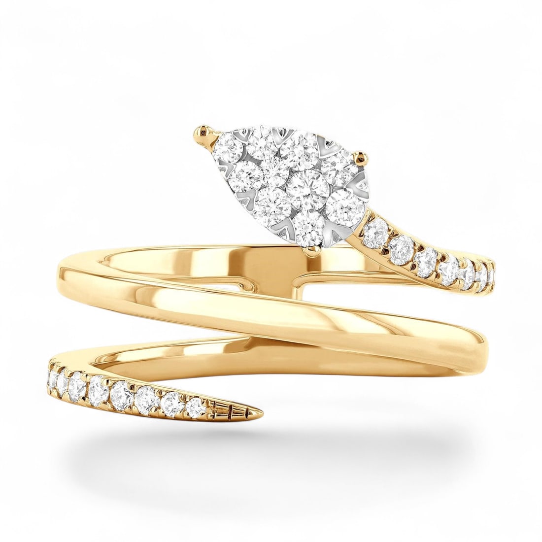 0.46 Ctw Wrap White Diamond Modern 18K Yellow & White Gold Ring - Certified: An exquisite masterpiece of haute joaillerie, this magnificent Wrap ring featuring Natural Diamonds is a true treasure. A detailed Bypass gallery secures the stones, rendered in 6.3 grams of lustrous 