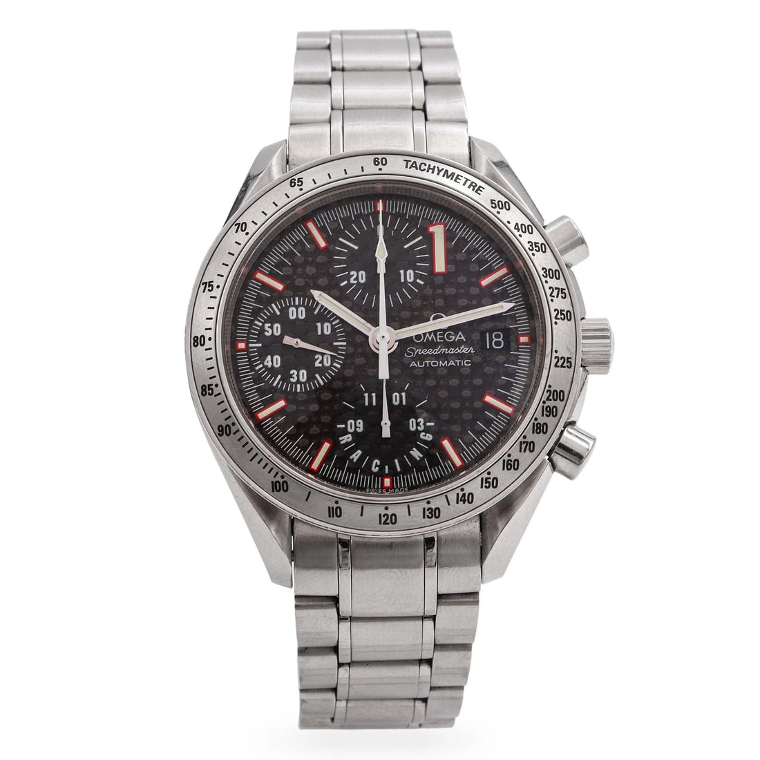 Omega Speedmaster Date Schumacher 3519.50.00 Stainless Steel Black Dial: The Omega Speedmaster Date Schumacher, Reference 3519.50.00, is a dynamic tribute to the world of Formula 1, blending Omega's legendary chronograph heritage with the racing spirit of Michael Schumache
