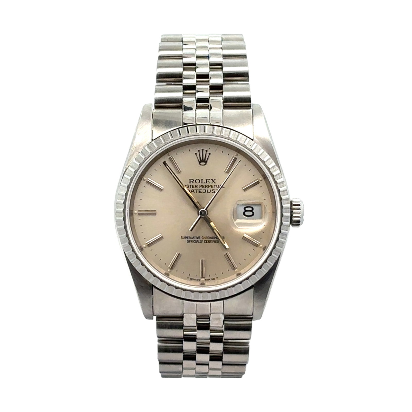 Rolex Datejust 16220 Stainless Steel White Gold Fluted Bezel Silver Dial (1 of 3)