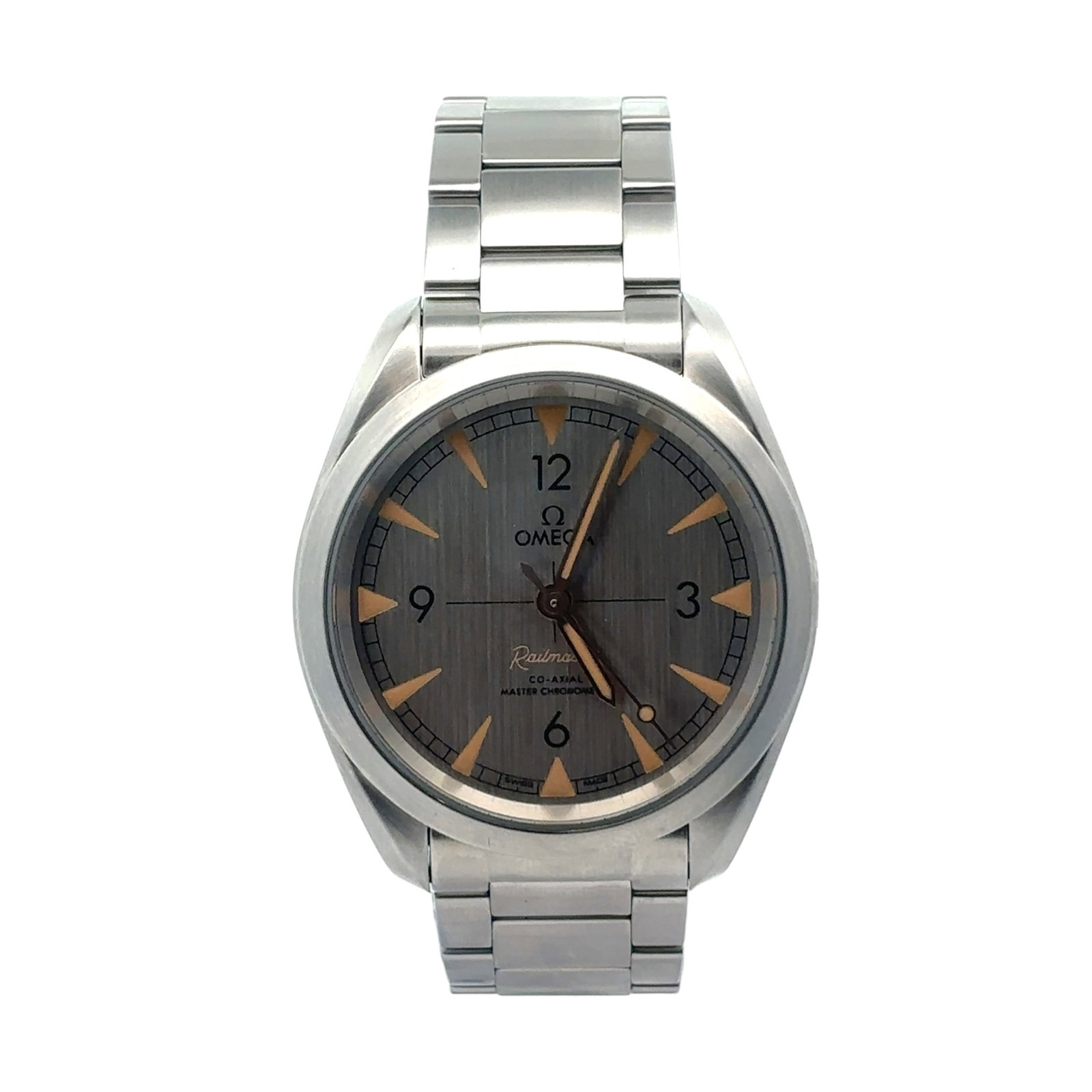 Omega Seamaster Railmaster 220.10.40.20.06 Stainless Steel Grey Dial: The Omega Seamaster Railmaster, Reference 220.10.40.20.06, is a refined blend of vintage inspiration and modern horology. Crafted in stainless steel, this timepiece features a striking Grey dial w