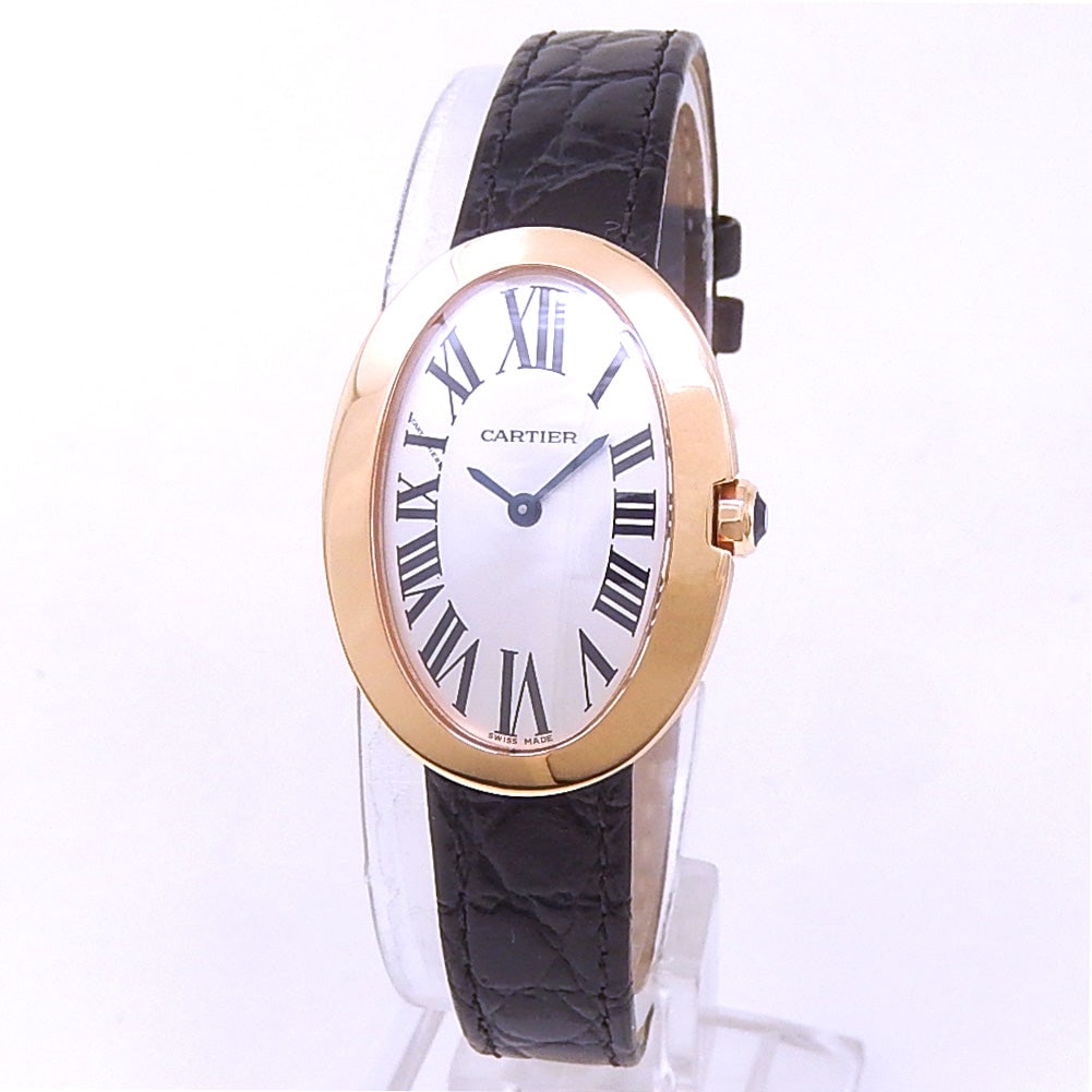 Cartier Baignoire W8000007 18k Rose Gold Silver Dial: The Cartier Baignoire, Reference W8000007, is a refined embodiment of Parisian elegance. Its slender 18k rose gold case forms a graceful oval silhouette, beautifully complemented by a pristine silver 