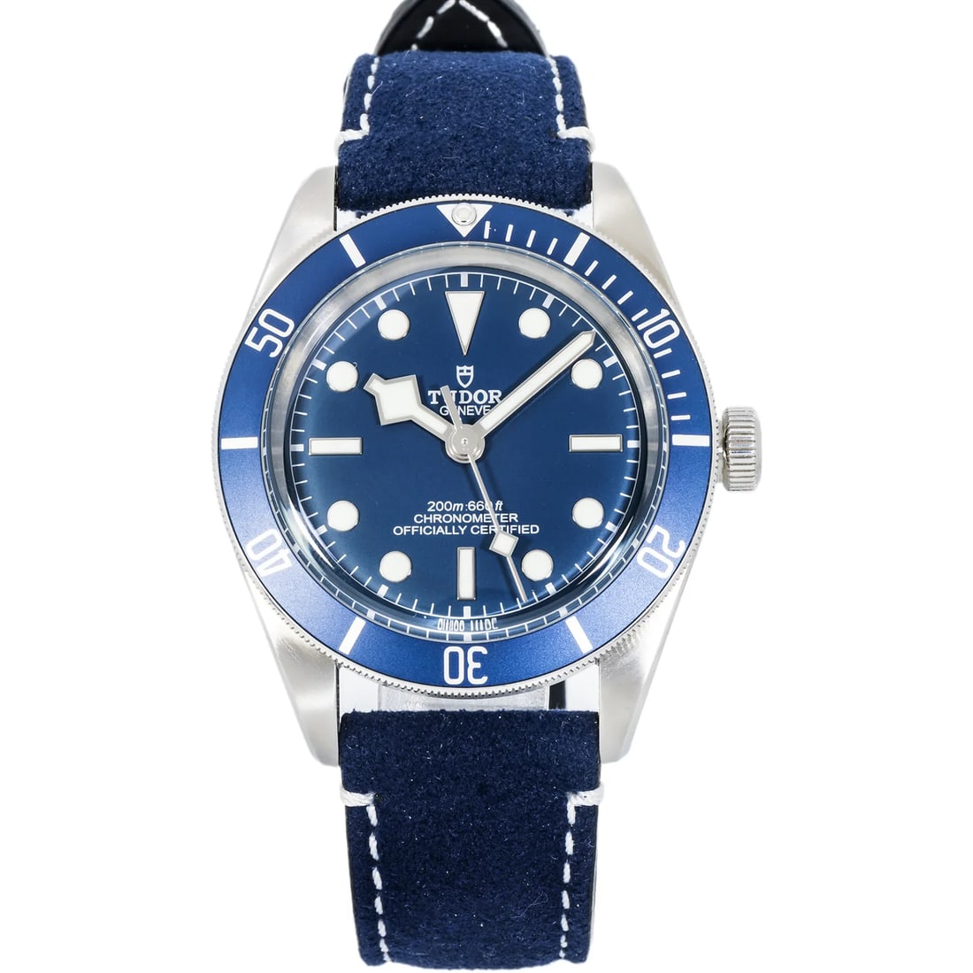 Tudor Black Bay Fifty-Eight 79030B Stainless Steel Blue Dial: The Tudor Black Bay Fifty-Eight, Reference 79030B, is a captivating dive watch that marries vintage inspiration with modern precision. Encased in robust stainless steel, this timepiece features a rich